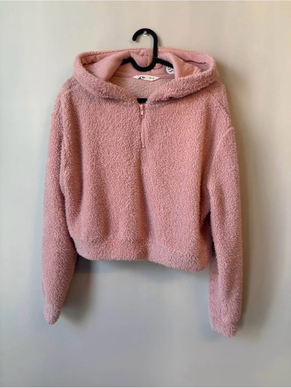 Women’s Pink Fuzzy Soft Cropped Quarter Zip Sweater